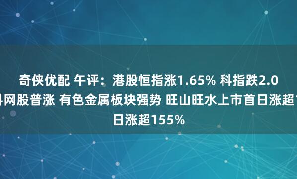 奇侠优配 午评：港股恒指涨1.65% 科指跌2.04% 科网股普涨 有色金属板块强势 旺山旺水上市首日涨超155%
