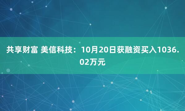 共享财富 美信科技：10月20日获融资买入1036.02万元